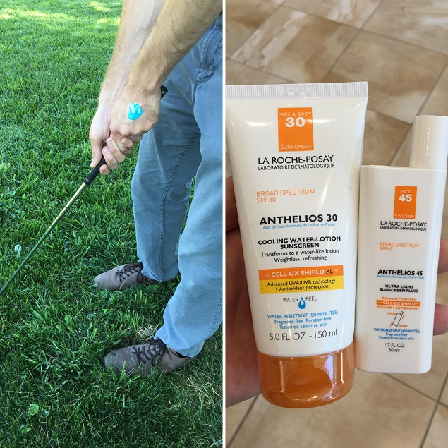 Clark hits the links with La Roche-Posay My UV Patch and Anthelios sunscreen.